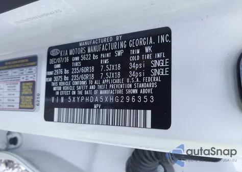 2017 Kia Sorento 3.3L Ex from USA, damaged, VIN 5XYPHDA5XHG296353